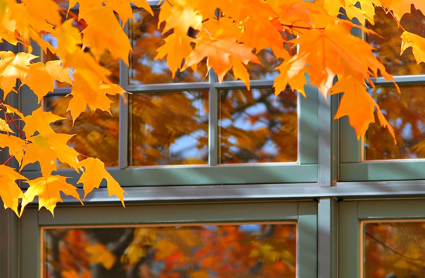 Autumn Color Reflection on the Window while performing home inspection services 