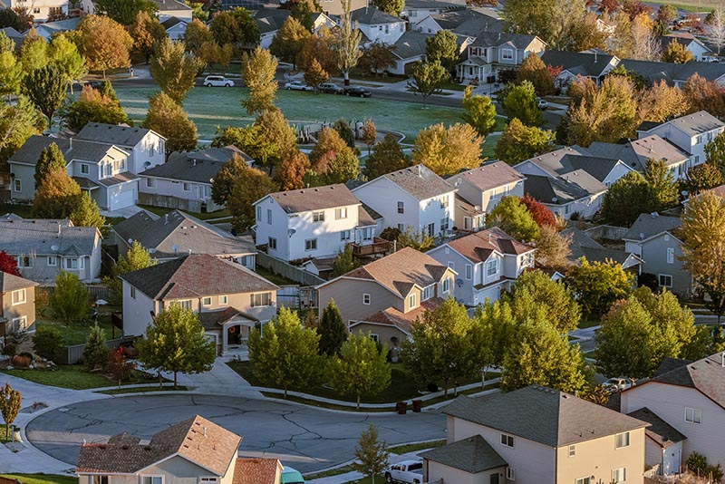 Aerial view of a neighborhood seen during a home inspection